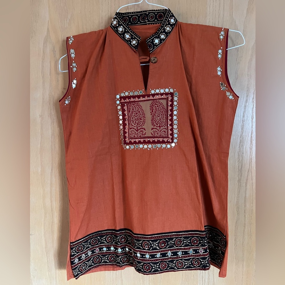 Cotton Sleeveless Ethnic Top Mirror Work Embroidery 36” Bust